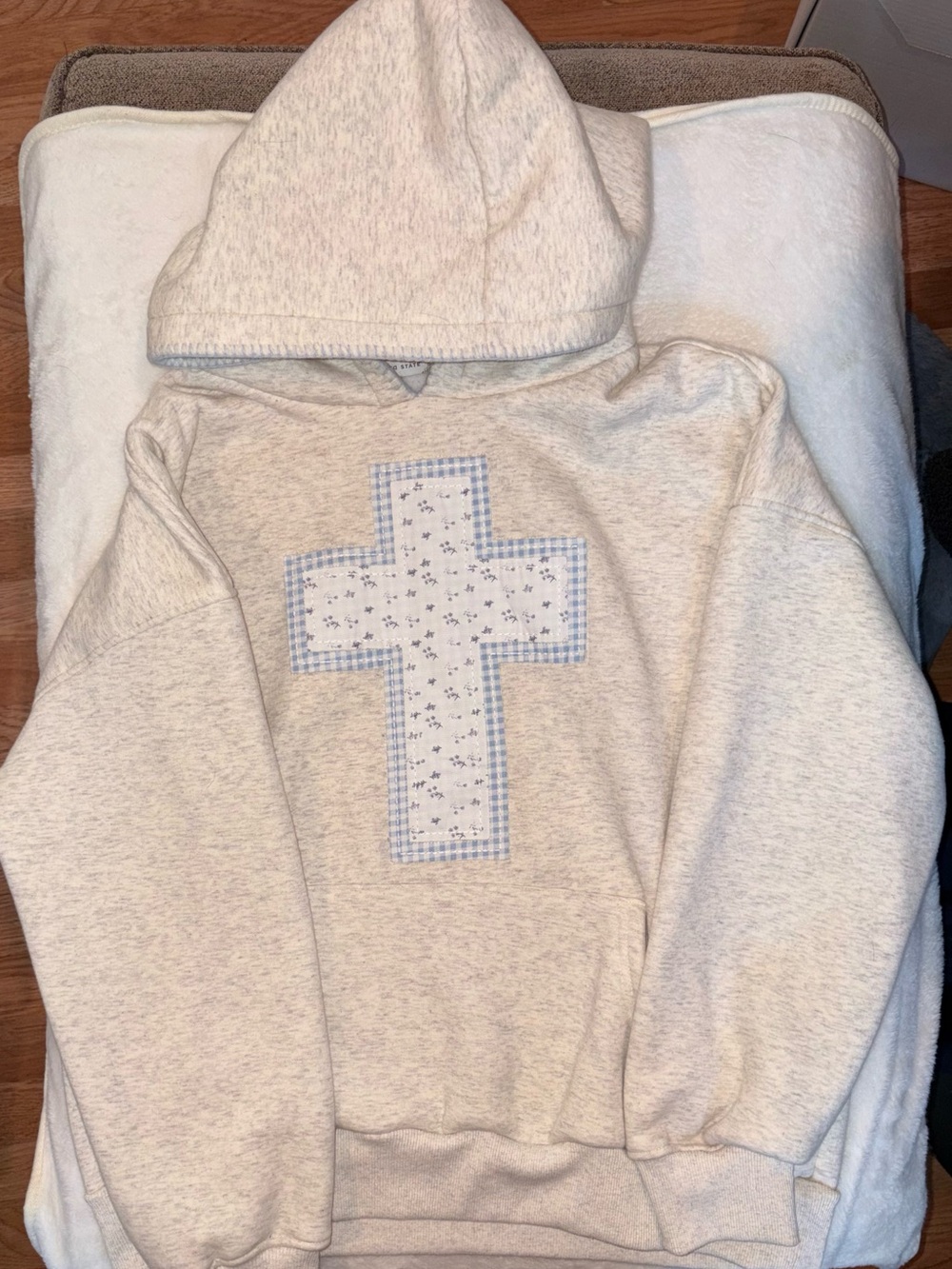 Altar'd State Cream Hoodie with Light Blue Trim